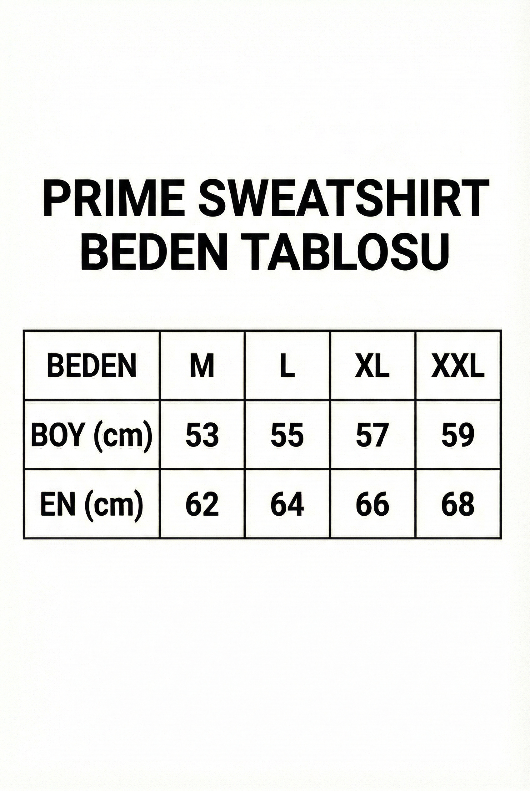 Katalan Prıme Sweatshırt Beden Tablosu